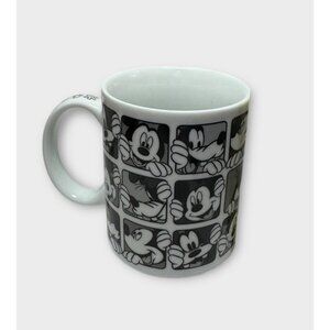 Disney ZRIKE Grid Print Coffee Mug Cup Black & White Mickey Goofy &Handle Design